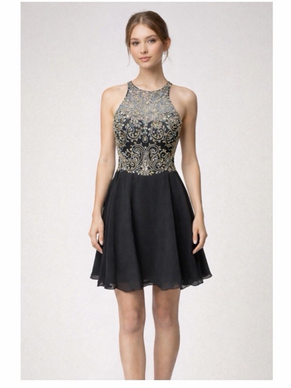 Elizabeth K GLS Collective Vintage A-line Chiffon Beaded Cocktail Dress NWT